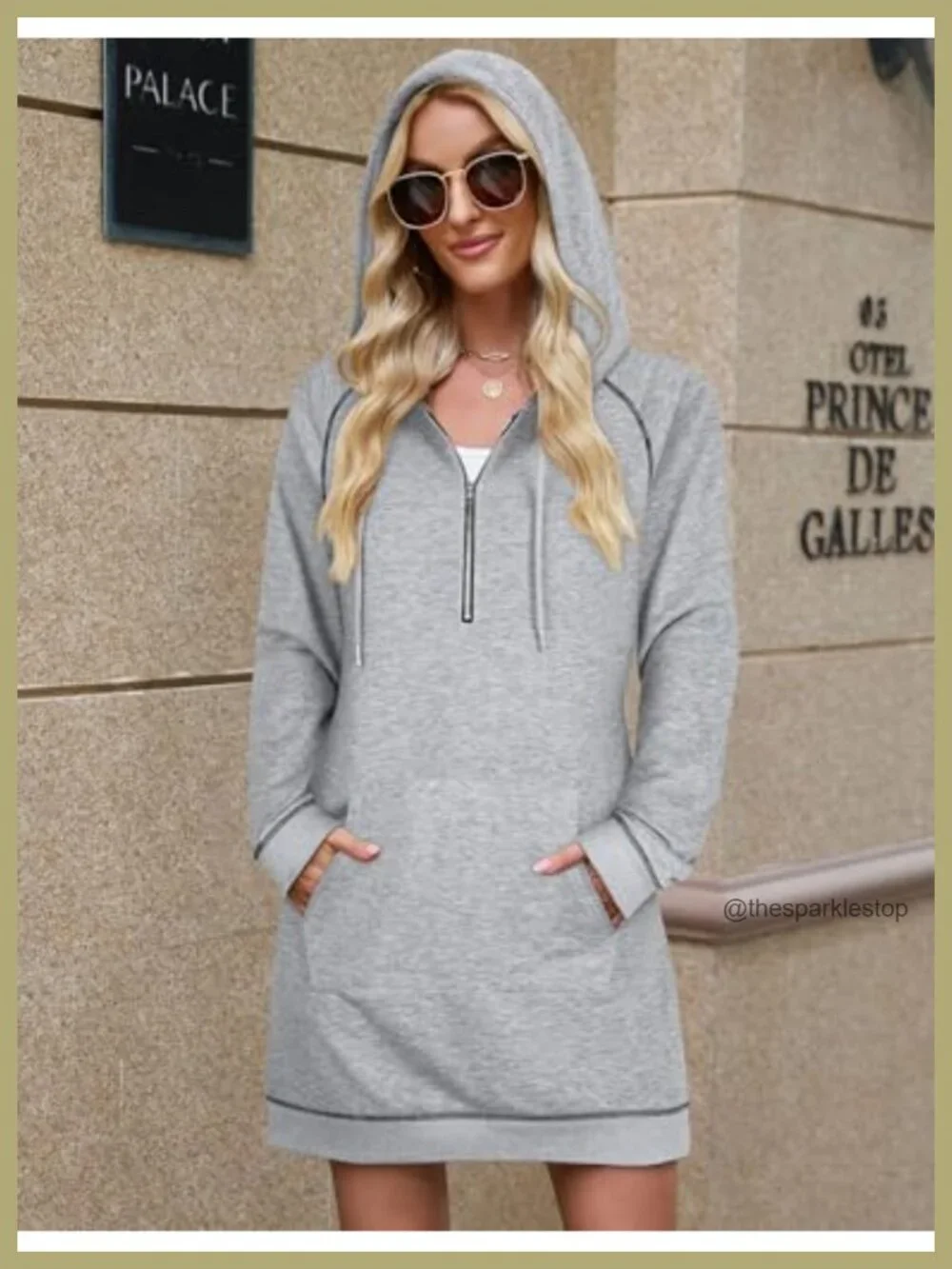 Women's Hoodie Dress Long Sleeve Half Zip Drawstring Tunic with Pocket